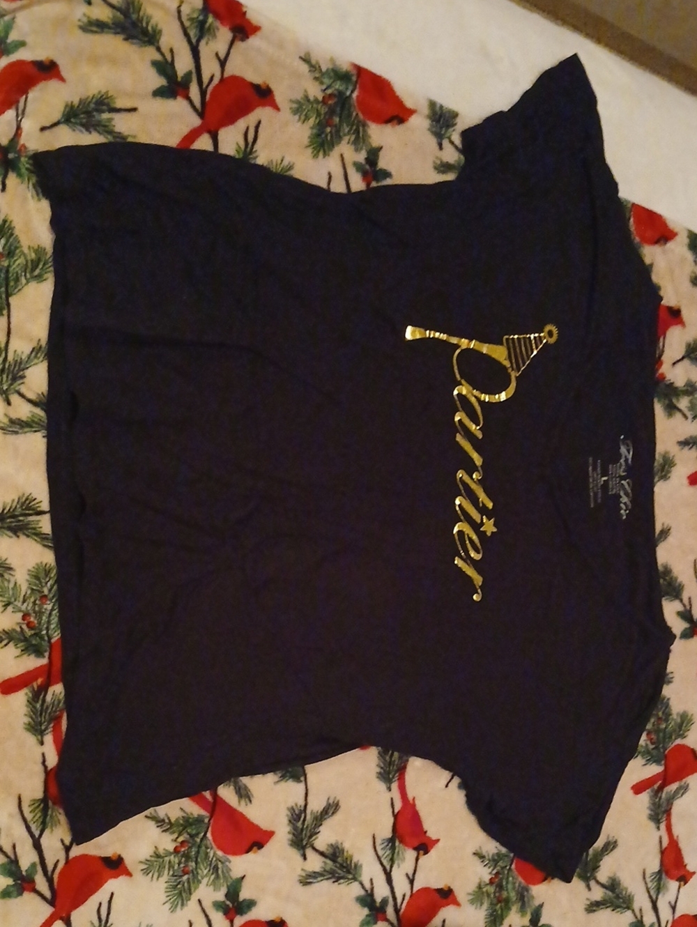 Black Short-Sleeve Tee with Metallic Gold Logo